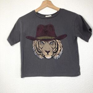 Somewhere West Shirt Youth Medium Gray Tiger Cowboy Hat Graphic Western Tee